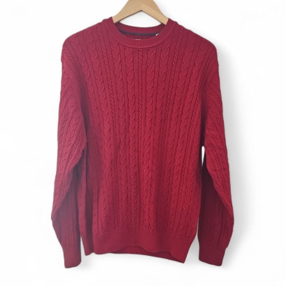Alex Cannon Cable Knit Sweater Men’s L Red 100% Cotton Preppy Holiday Heritage